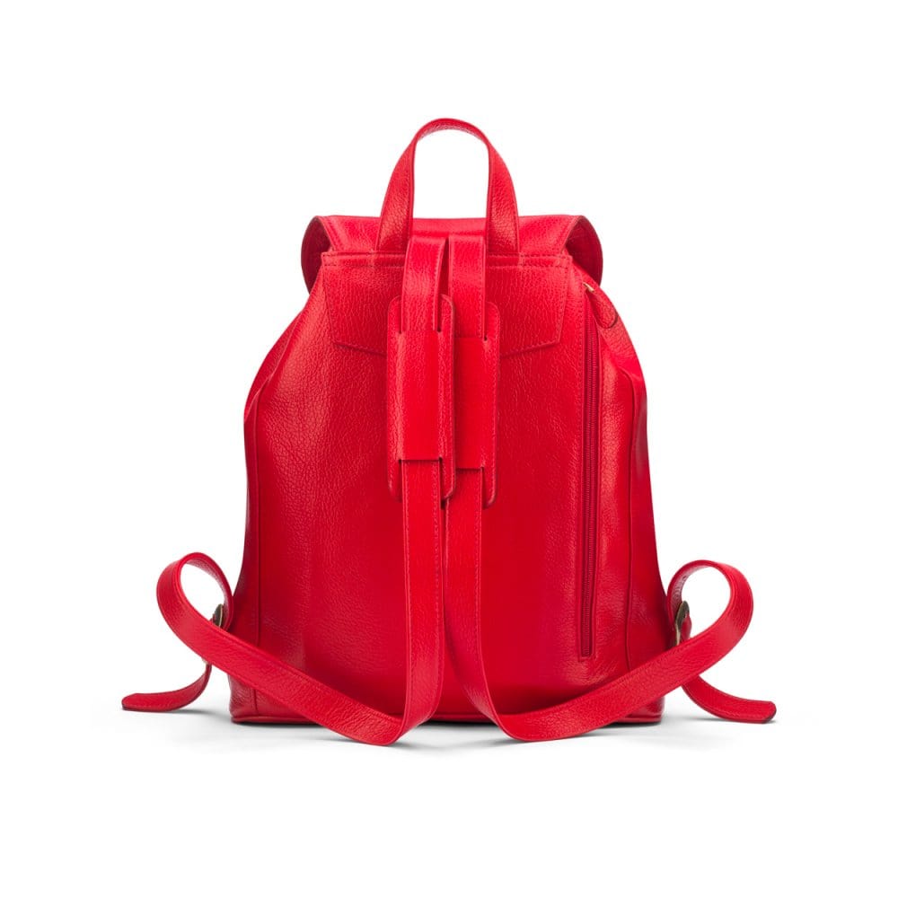 Leather backpack with pockets, red, back