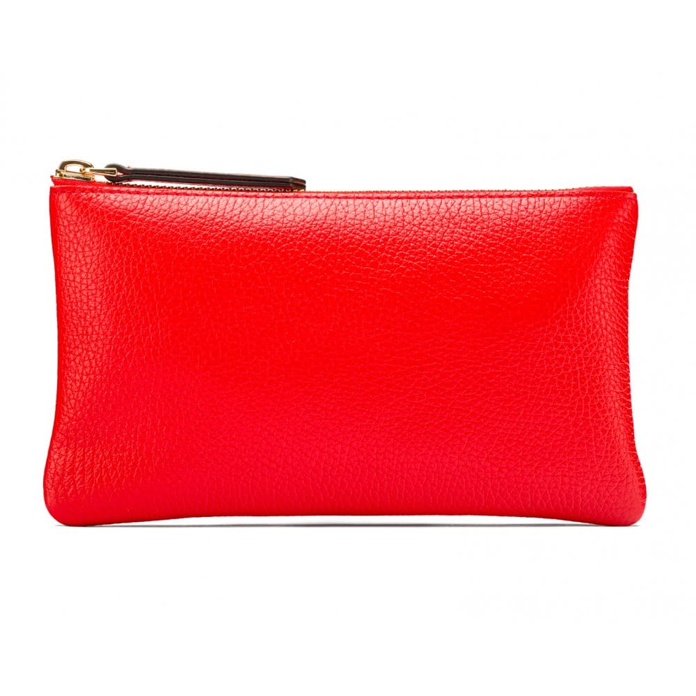 Medium leather makeup bag, red, front