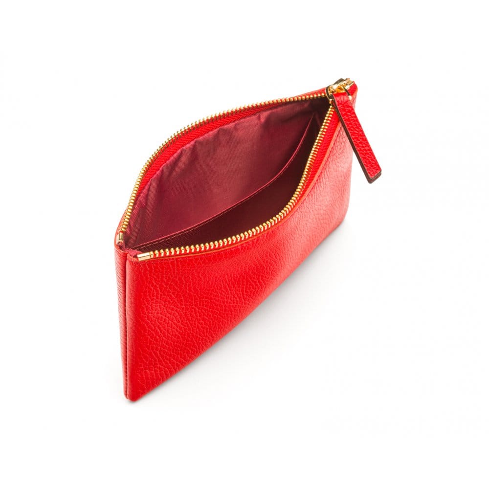 Medium leather makeup bag, red,, inside