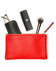 Medium leather makeup bag, red,, open