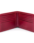 Men's leather billfold wallet, red, open