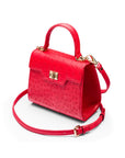 Mini ostrich leather Morgan Bag, top handle bag, red, side view