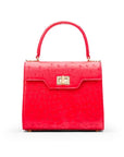 Mini ostrich leather Morgan Bag, top handle bag, red, front