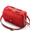 Compact crossbody bag, red saffiano, side