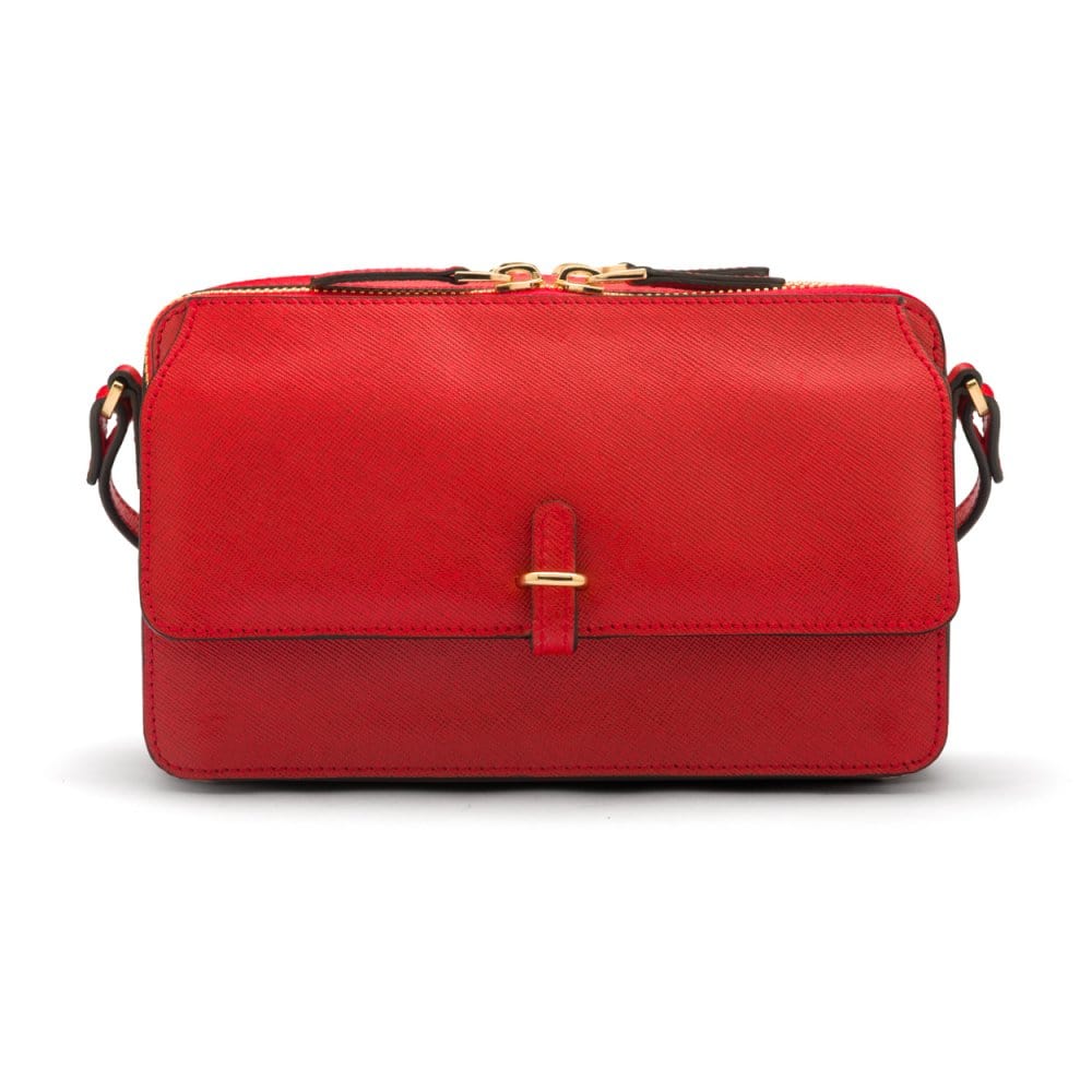 Compact crossbody bag, red saffiano, front