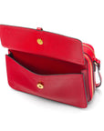 Compact crossbody bag, red saffiano, front pocket