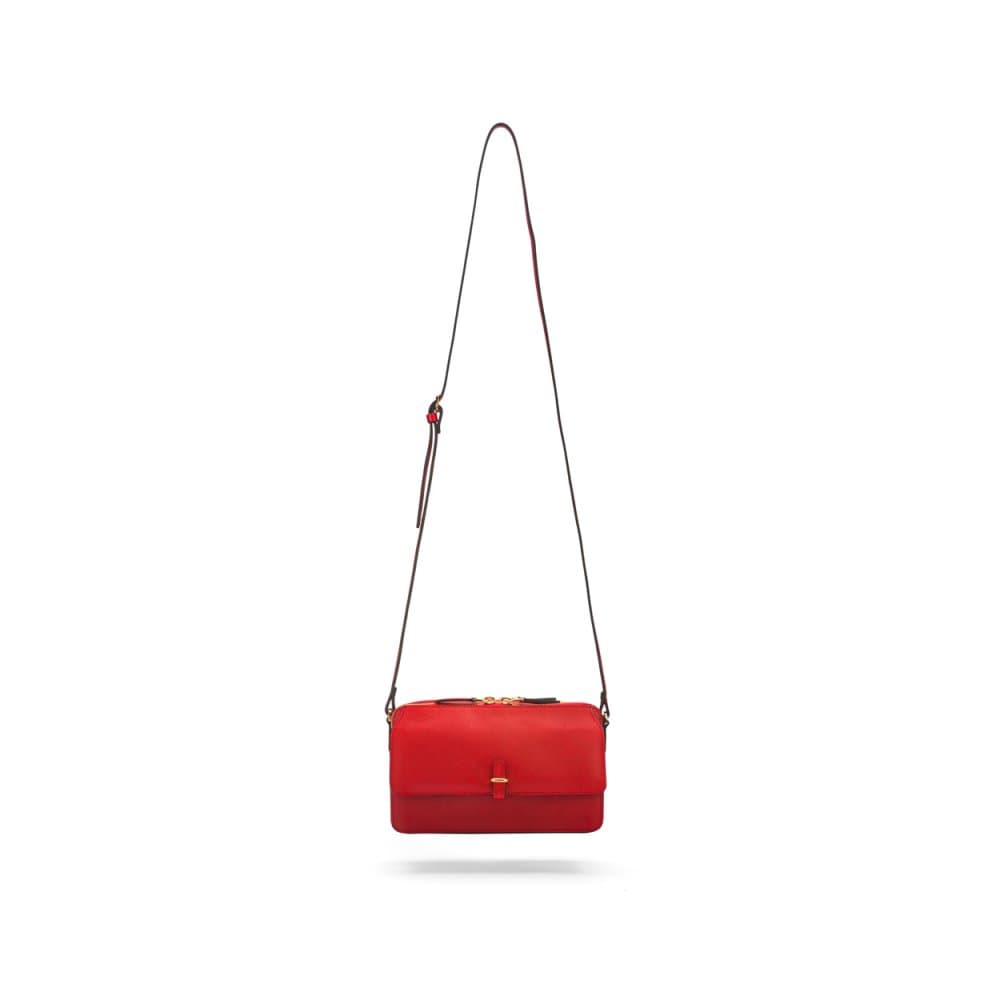 Compact crossbody bag, red saffiano, shoulder strap