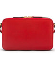 Compact crossbody bag, red saffiano, back view