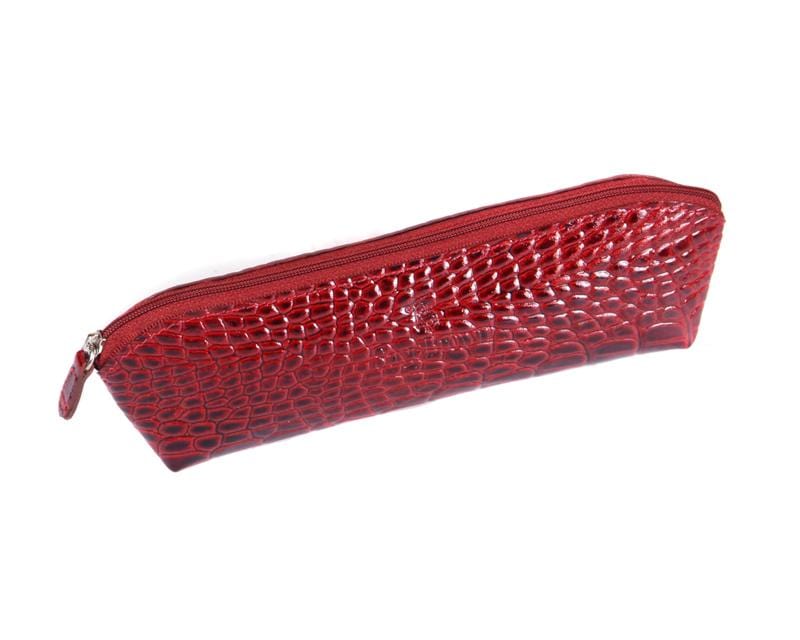 Red Patent Croc Large Leather Pencil Case