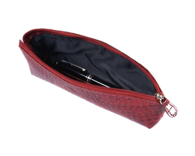 Red Patent Croc Large Leather Pencil Case