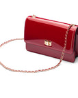 Leather chain bag, red patent, side view