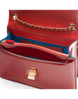 Leather chain bag, red patent, inside view