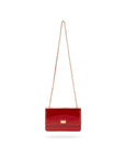 Leather chain bag, red patent, long strap