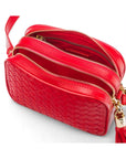 Woven leather camera bag, red, inside