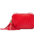 Woven leather camera bag, red, front