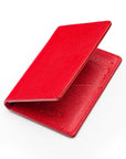 RFID bifold credit card holder, red saffiano, open view