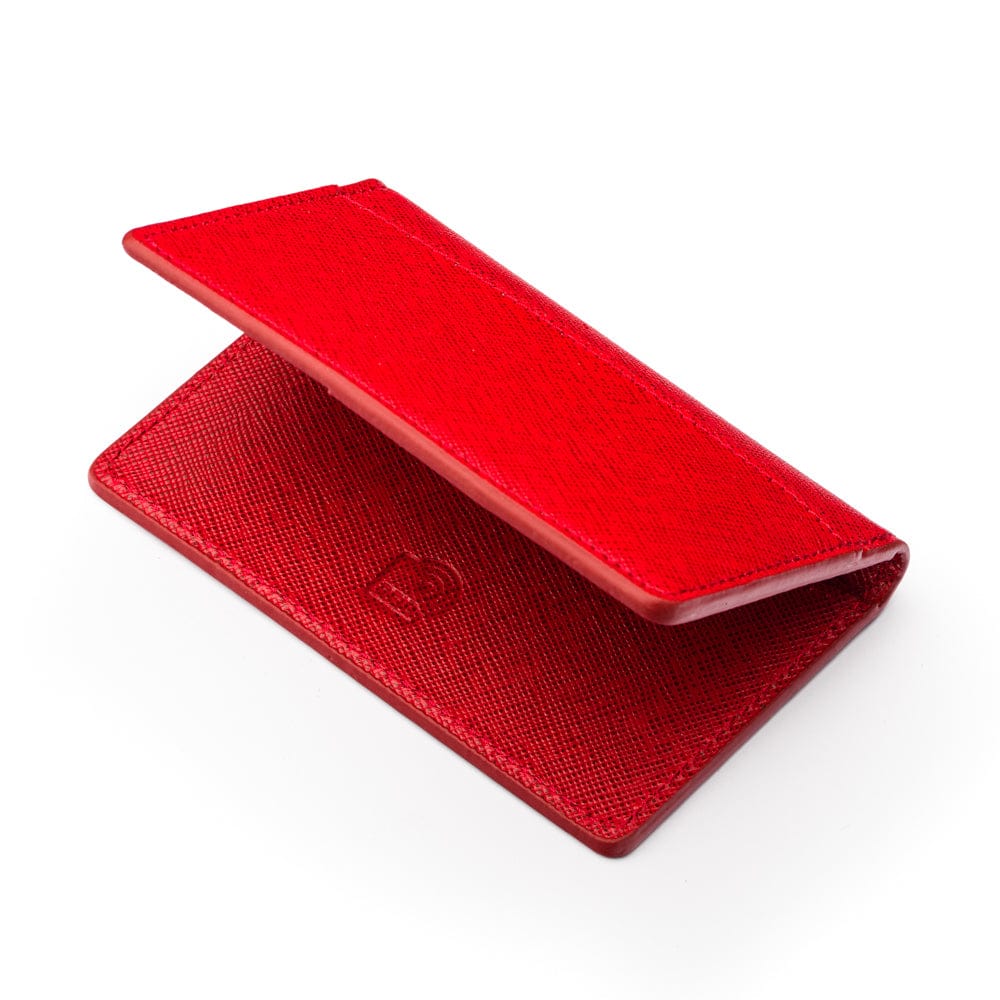 RFID bifold credit card holder, red saffiano, RFID view
