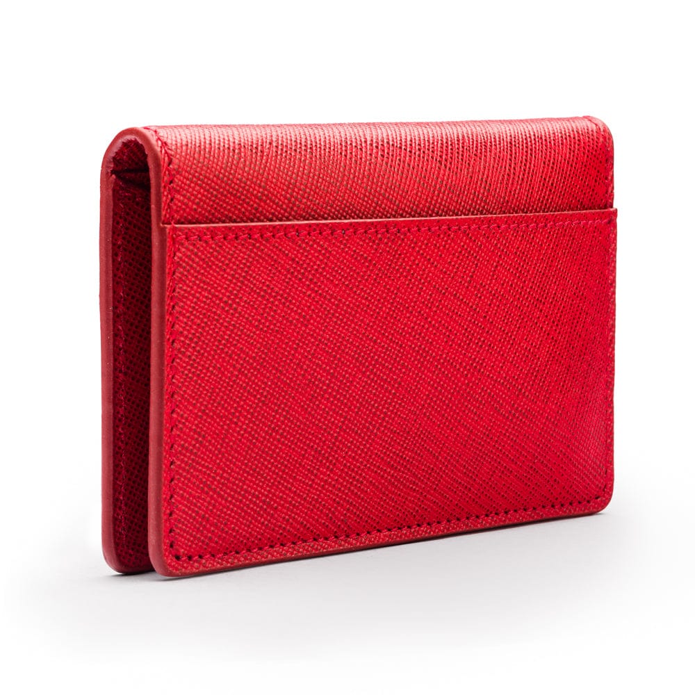 RFID bifold credit card holder, red saffiano, back view