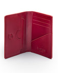 Leather card holder with RFID protection, red, open