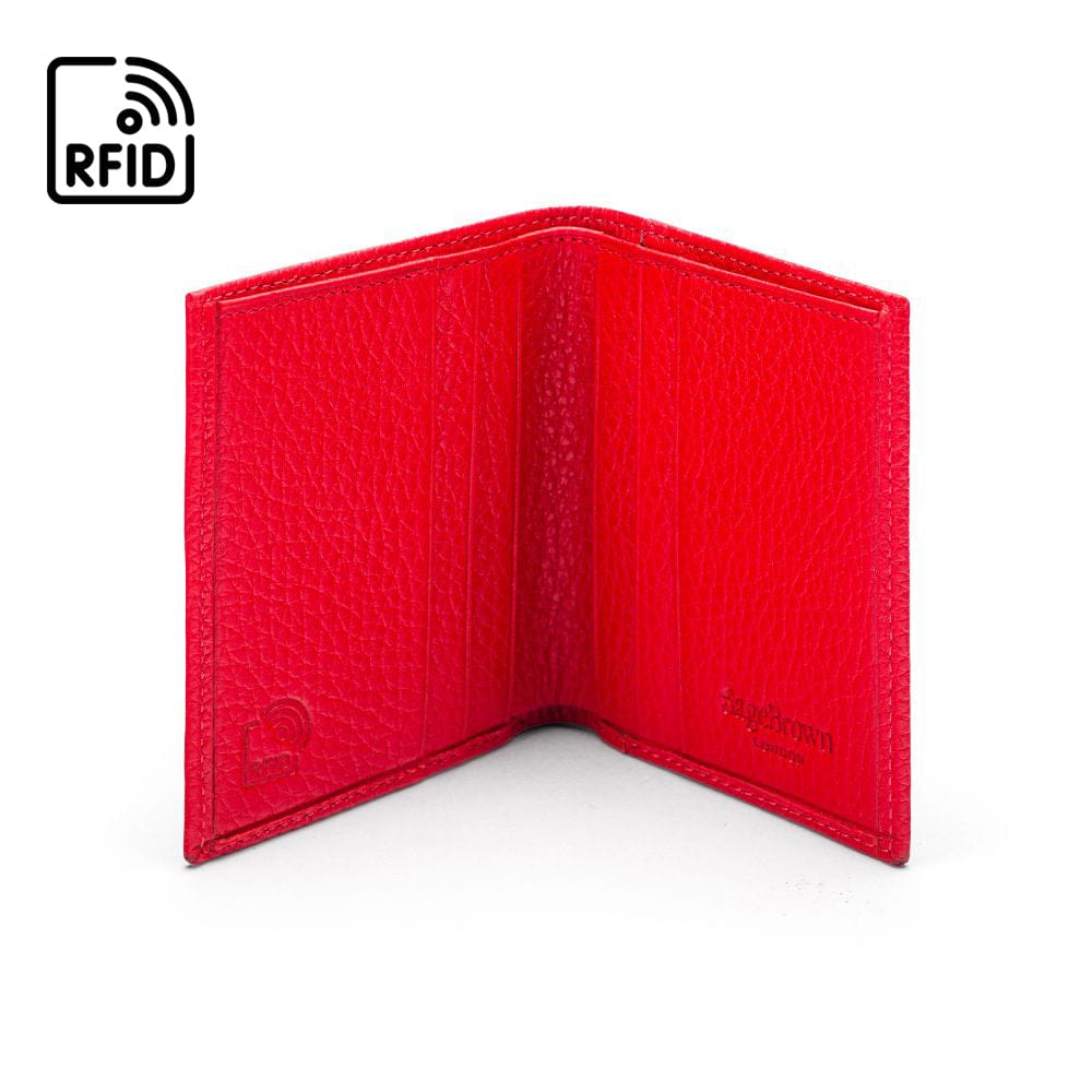 RFID leather wallet with 4 CC, red, open