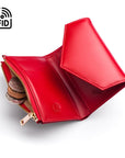 RFID blocking leather envelope purse, red, open view