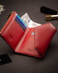 RFID blocking leather envelope purse, red, lifestyle