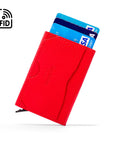 RFID pop-up credit card case, red, back view