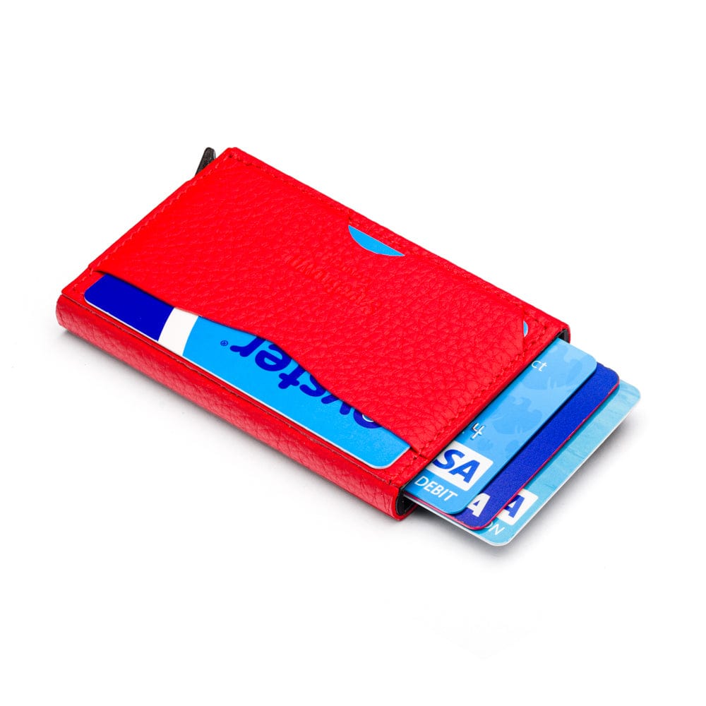 RFID pop-up credit card case, red, rear view