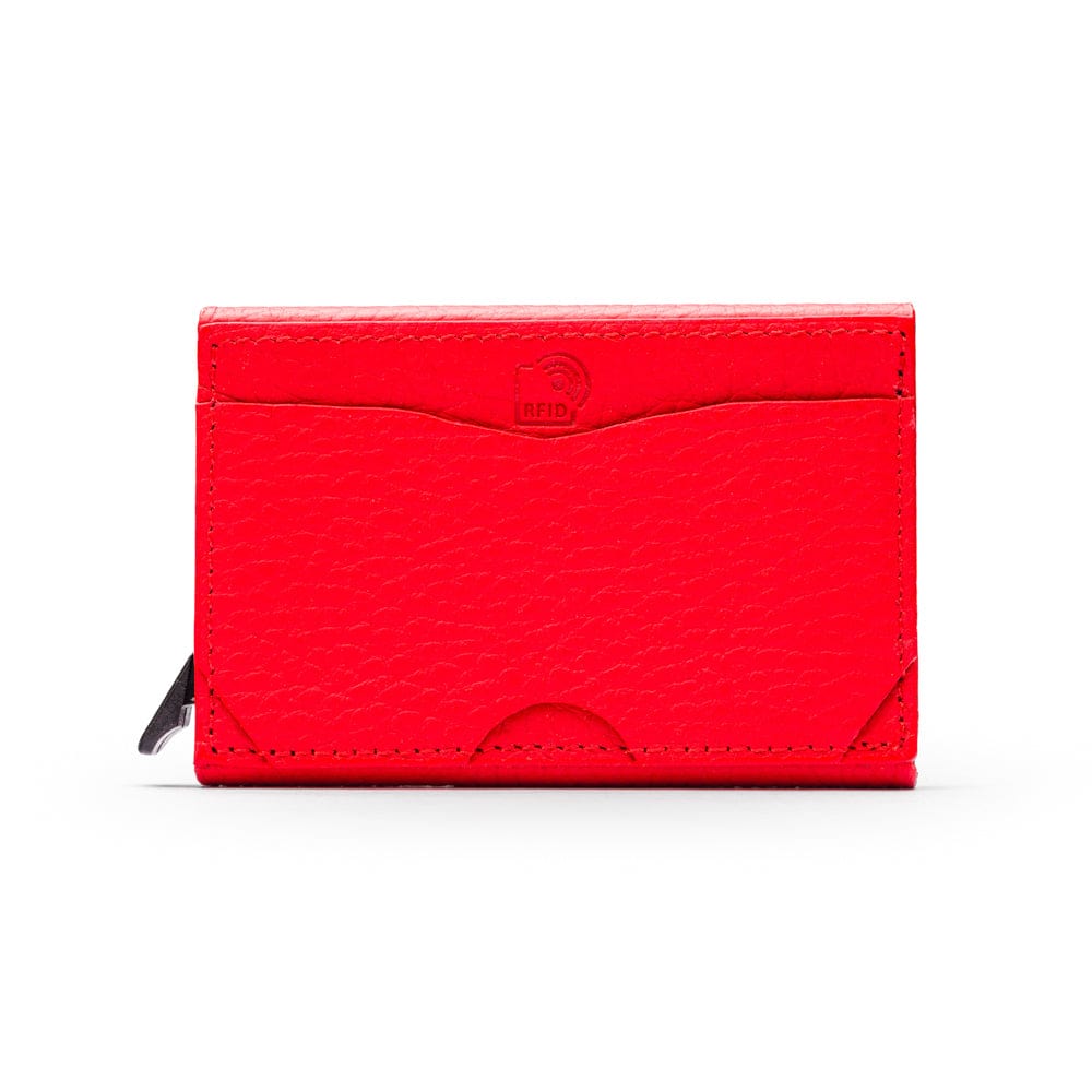 RFID pop-up credit card case, red, front view