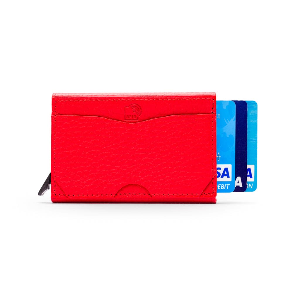 RFID pop-up credit card case, red, front view