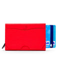 RFID pop-up credit card case, red, front view