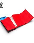 RFID wallet with pop-up credit card case, red, inside view