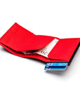 RFID wallet with pop-up credit card case, red, open view