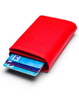 RFID wallet with pop-up credit card case, red, back view