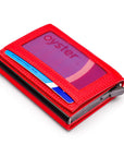 RFID wallet with pop-up credit card case, red, base view
