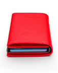 RFID wallet with pop-up credit card case, red, top view