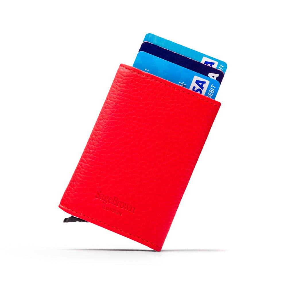 RFID wallet with pop-up credit card case, red, rear view