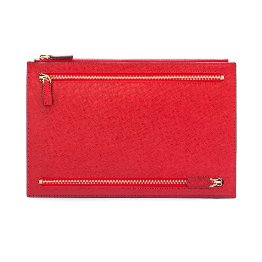 Leather travel document and currency case, red, front