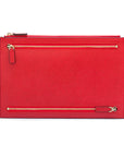 Leather travel document and currency case, red, front