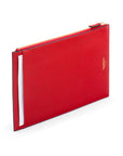 Leather travel document and currency case, red, back