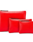 Set of 3 leather makeup bags, red, all sizes