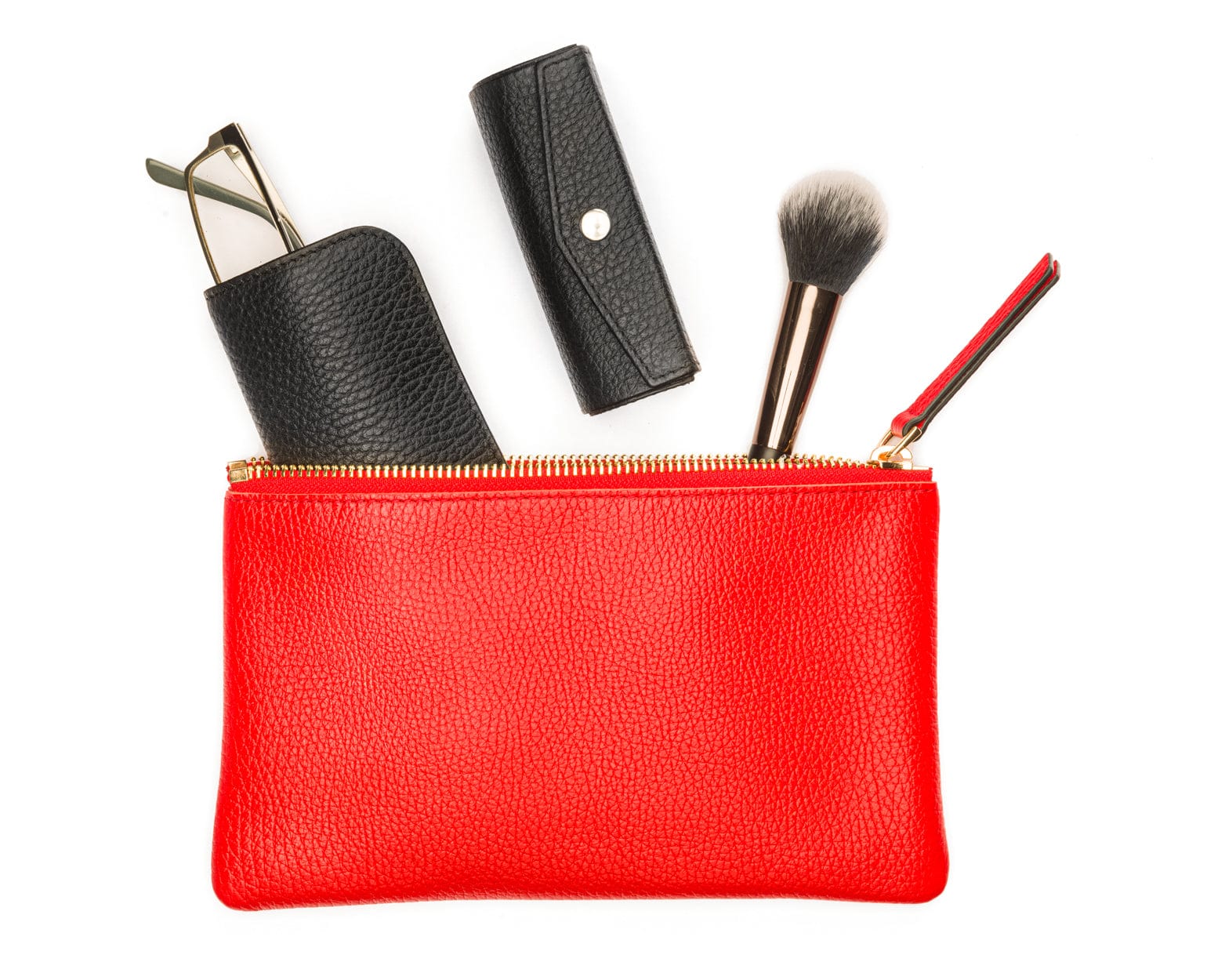 Set of 3 leather makeup bags, red, medium