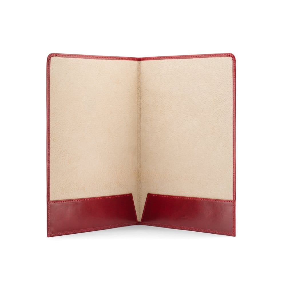 Simple leather document folder, red, open