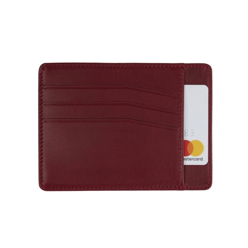 Flat leather credit card holder, red, front
