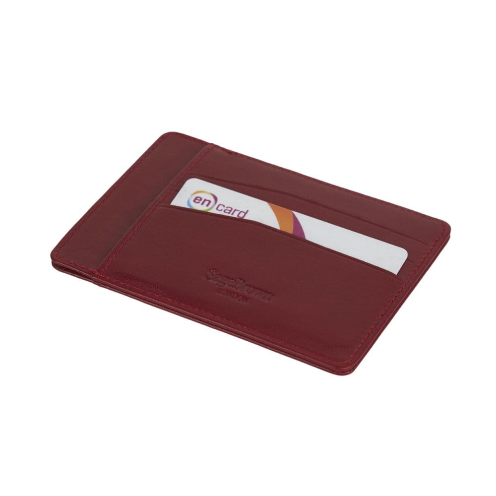 Flat leather credit card holder, red, back