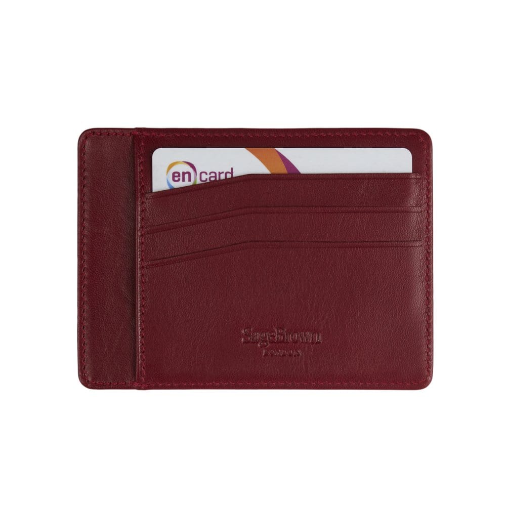 Flat leather credit card holder, red, back view
