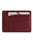 Flat leather credit card holder, red, back view