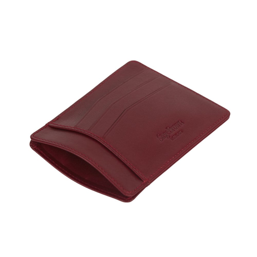 Red Slim Leather Flat Credit Card Holder With Middle Pocket