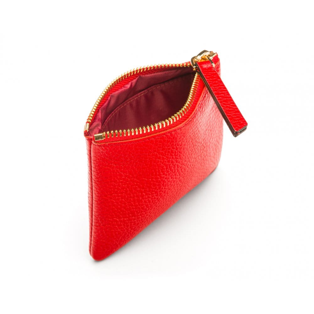 Small leather makeup bag, red, inside