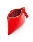 Small leather makeup bag, red, inside